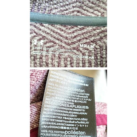 Under Armour Men Medium Maroon 1/4 Zip Fleece Pullover Sweatshirt Coldgear Loose - Picture 3 of 7